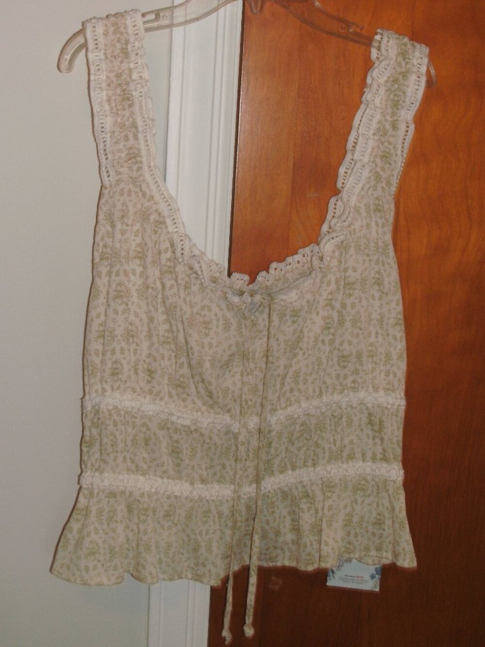 NWT Bridgerton Tiered Cami Corset Top Lace Trim Floral Print Ivory & Olive ~ XXL